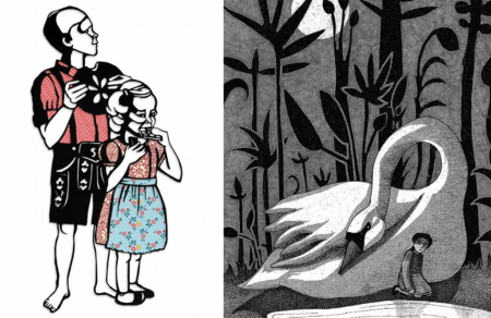 Illustrationen von Sybille Schenker und Mehrdad Zaeri. Zwei der 30 Originalwerke, die der Ehrengast Deutschland in Bologna präsentierte