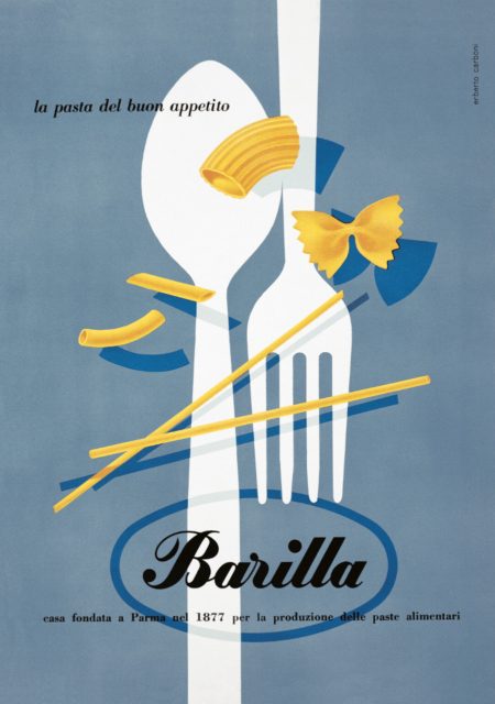 Midcentury-Minimalismus: Erberto Carbonis Plakat "Barilla – la pasta del buon appetito", 1952 © Parma, Archivio Storico Barilla