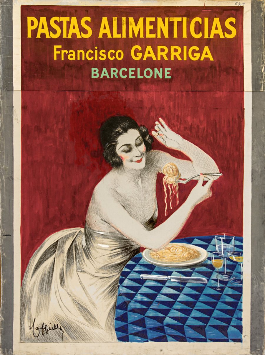 Pasta-Dinner im Stil des Art déco von Leonetto Cappiello für die Pastafabrik Pastas Alimenticias Francisco Garriga, 1923 © CCO