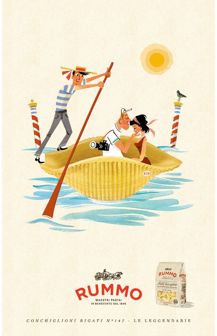 Wer Pasta kauft, der kauft sich einen italienischen Moment: Ein Plakat im Vintage-Stil illustriert von Lucia Gaggiotti aus dem Jahr 2020 © Lucia Gaggiotti