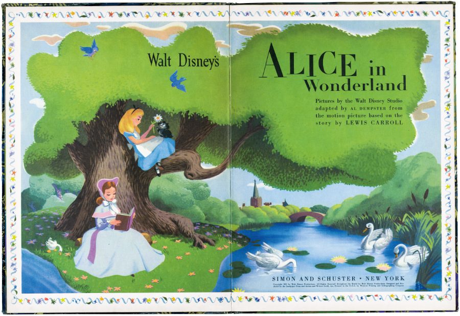 Alice was growing tired, listening to her sister read … Titelseite aus “Alice in Wonderland”, 1951 © 2025 Disney Enterprises, Inc.