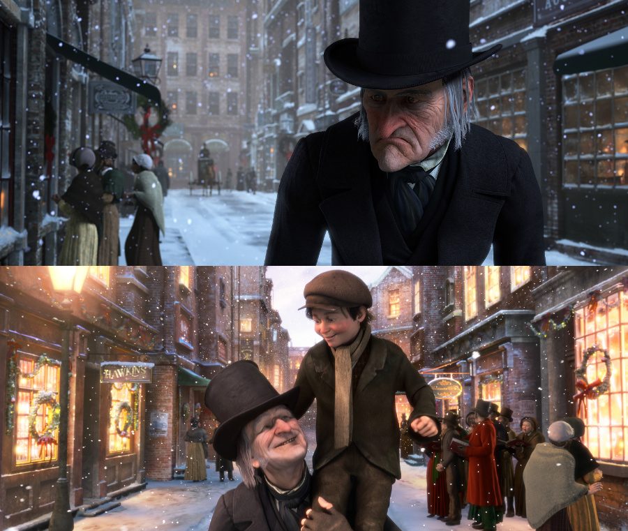 Dieselbe Straße, derselbe Mr. Scrooge? – Bei Robert Zemeckis ein Unterschied wie Tag und Nacht © Walt Disney Pictures