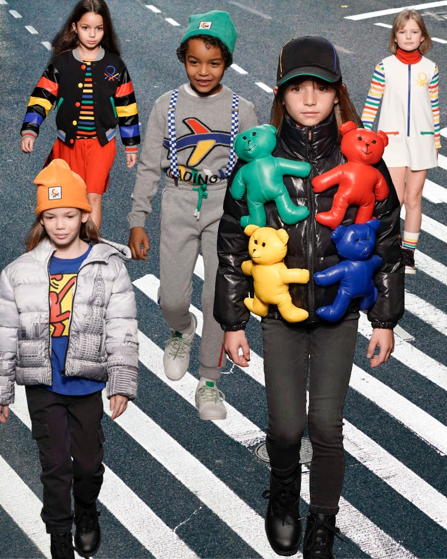 Modetrends 2020/21 in Castelbajacs' Benettown gesichtet! Was auffällt: Das Benetton Girl kleidet sich bei Jean-Charles tough und auf keinen Fall allzu girly