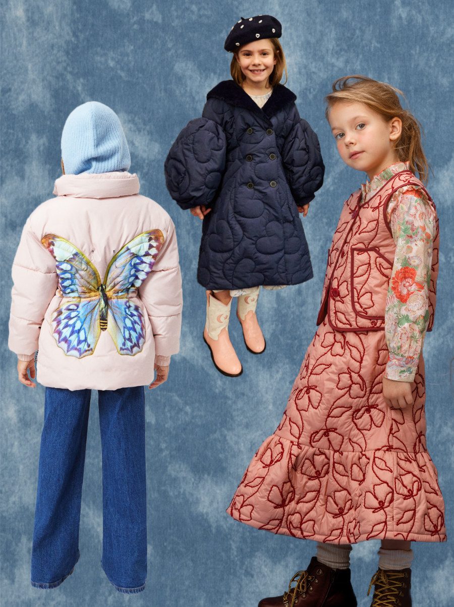 Butterfly-Steppjacke von MOLO, Herzen-Steppmantel von RASPBERRY PLUM und ein Stepp-Ensemble von PAADE MODE