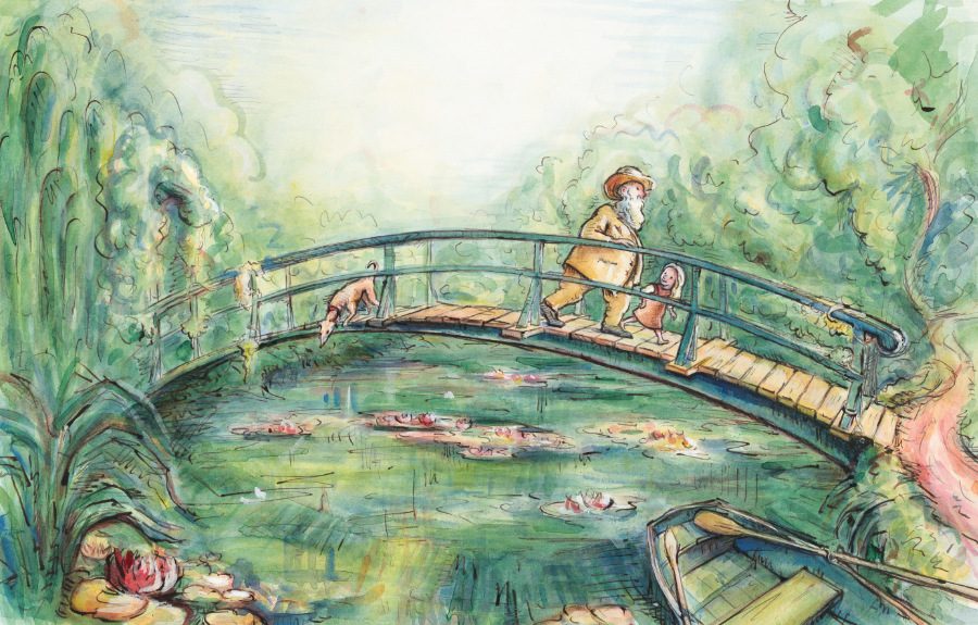Der Seerosenteich mit der japanischen Brücke: Claude Monet führt Julie durch sein allerschönstes Werk – seinen Garten in Giverny © Laurence Anholt