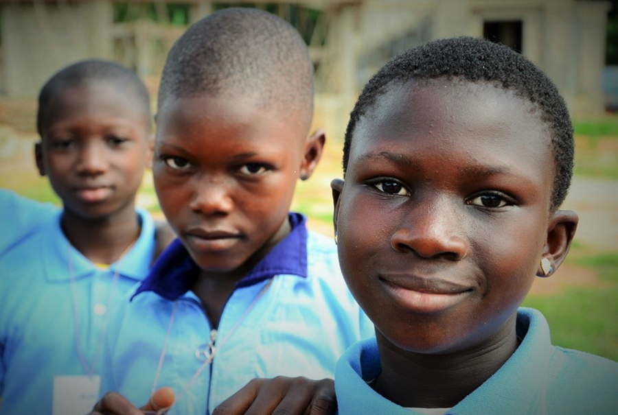 Benin schoolboys of Golo Djigbé in their sky blue uniforms